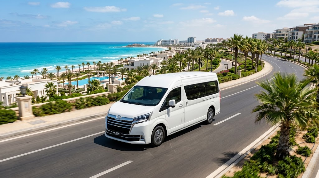 Toyota Hiace 13 Seater Minibus Rental with Driver to Marassi North Coast | Luxury Group Transportation Egypt