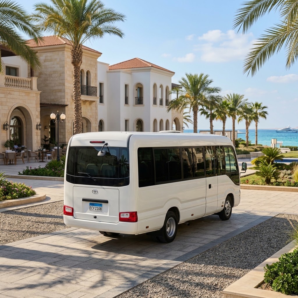 Toyota Coaster 21 Seater Minibus Rental with Driver from Cairo to North Coast Resorts and Summer Destinations